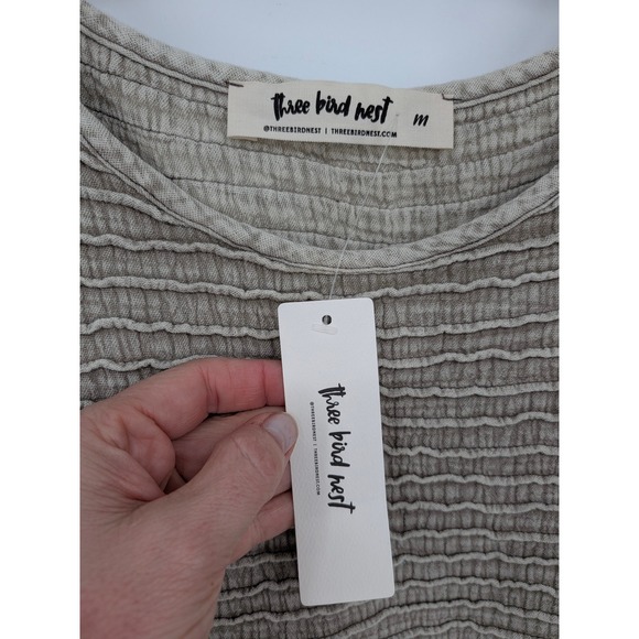 Three Bird Nest Dress Womens Medium Tan Boho Smocked Cotton Gauze Oversized NWT - Picture 3 of 8